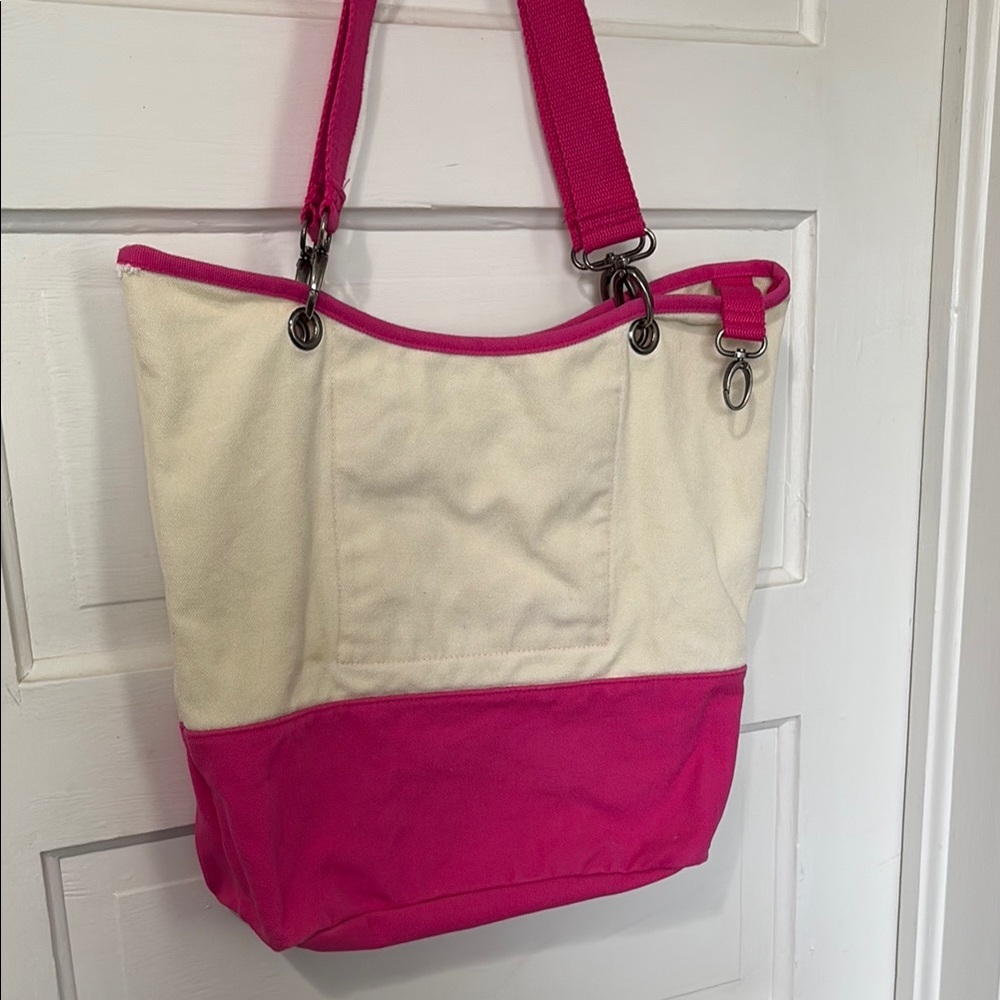 Vibrant Pink and Cream Canvas Tote with Daisy Design - Picture 4 of 9